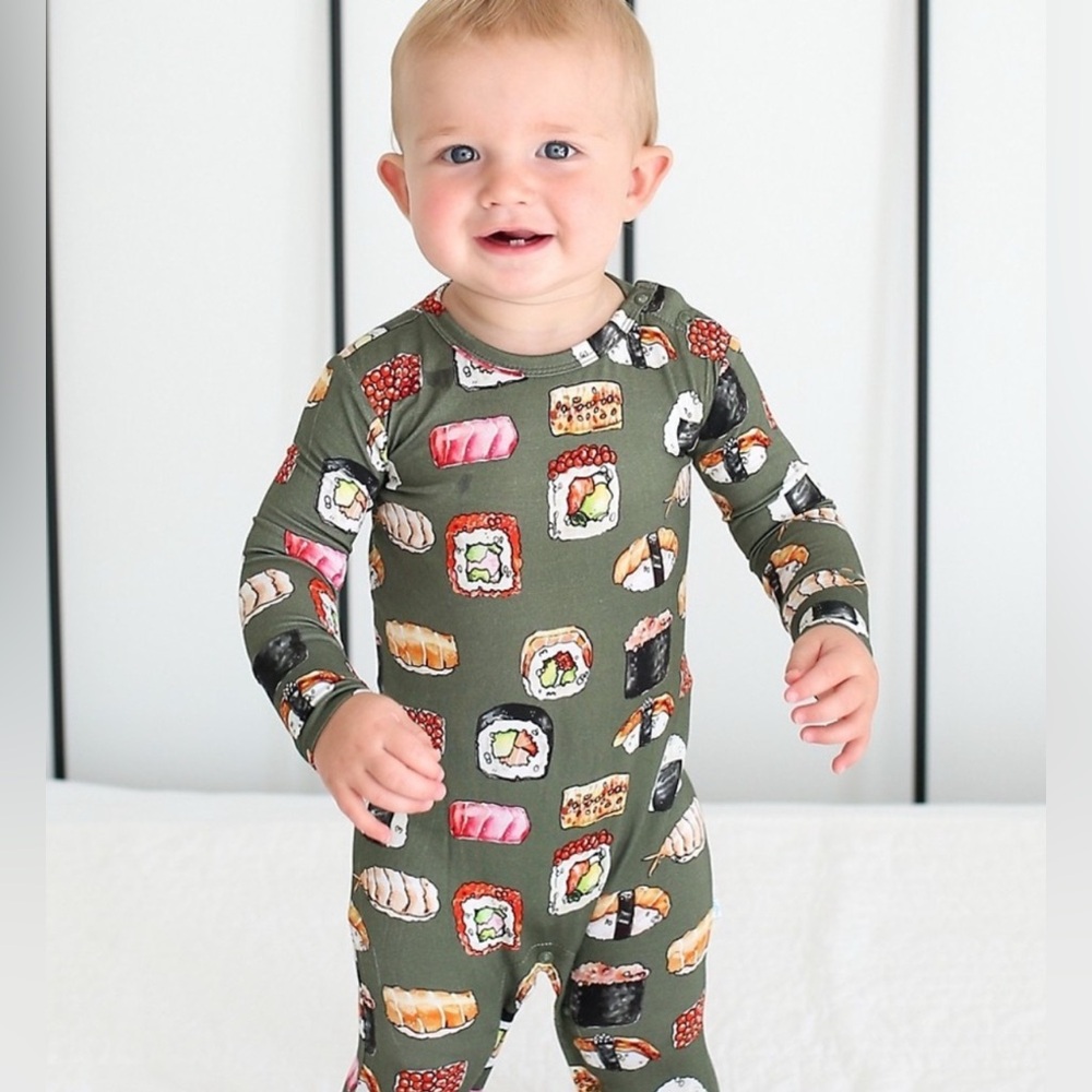 POSH PEANUT Bamboo Sushi Print Romper- 12-18M